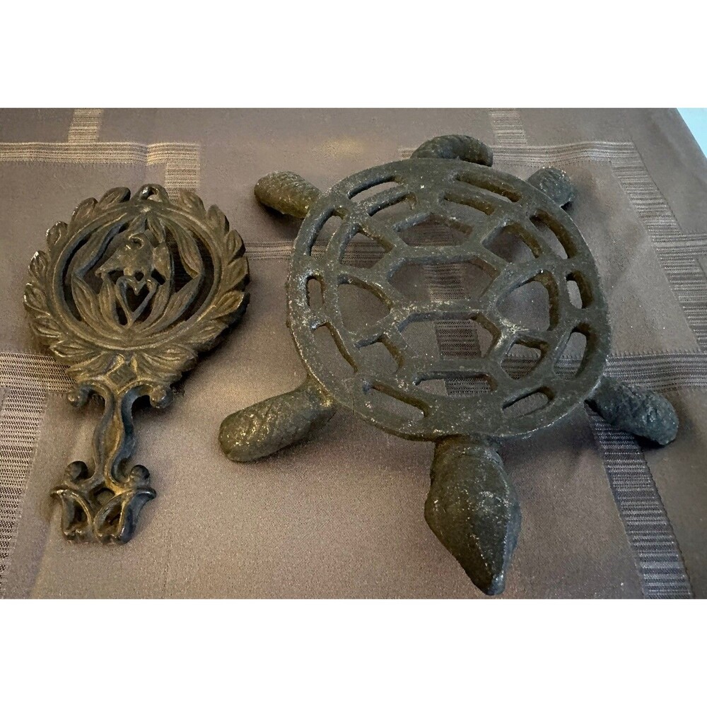 Vintage Cast Iron Trivet Wilton & Taiwan Turtle & Eagle Set Of 2